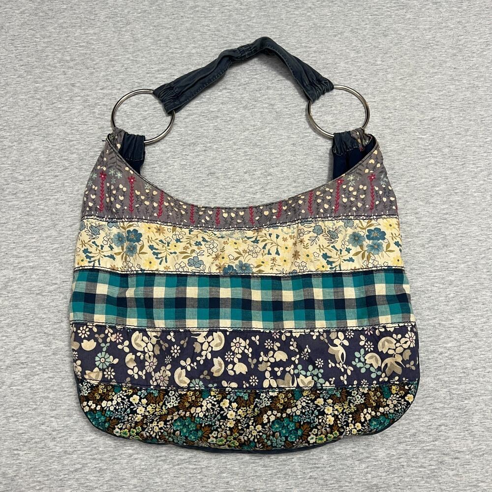Patchwork Boho Tote Shoulder‎ Bag Cotton Lined Pockets Multicolor 16 x 11